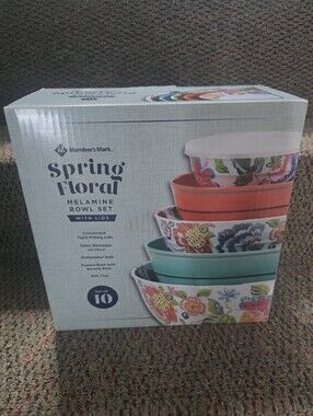 Melamine Bowl Set of 10 w/ Lids Member's Mark Spring Floral NEW